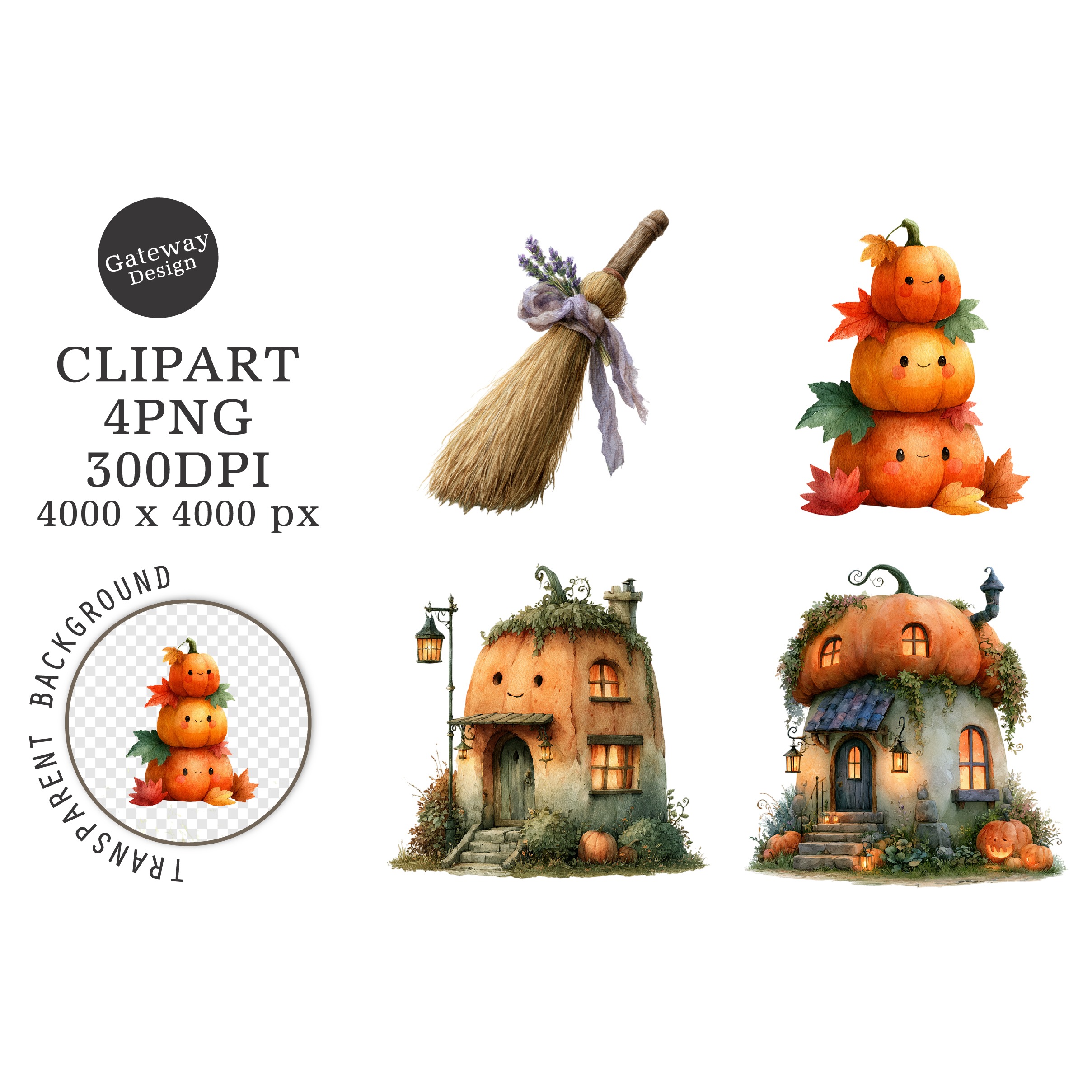 Watercolor Halloween Png Clipart (2)