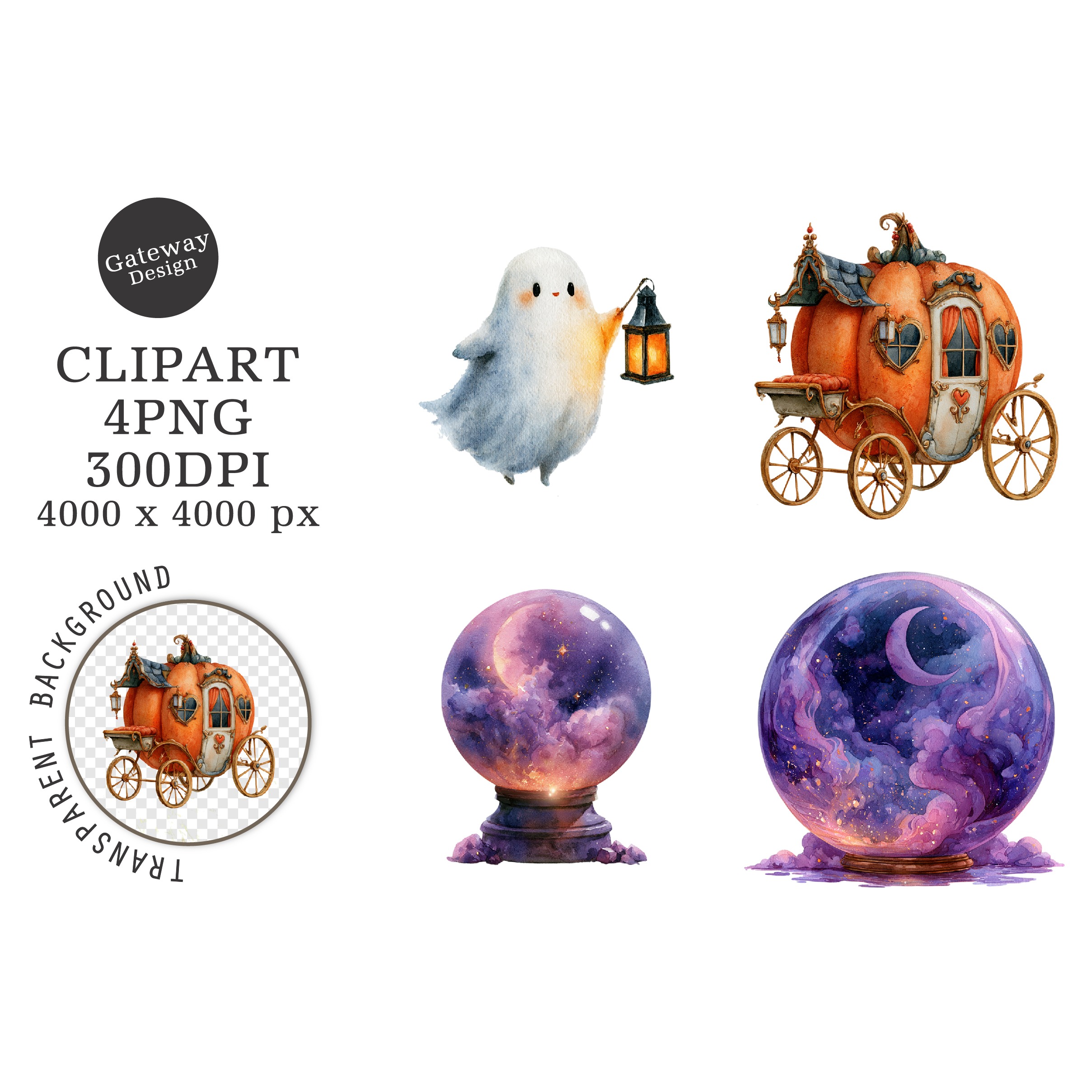 Watercolor Halloween Png Clipart (4)