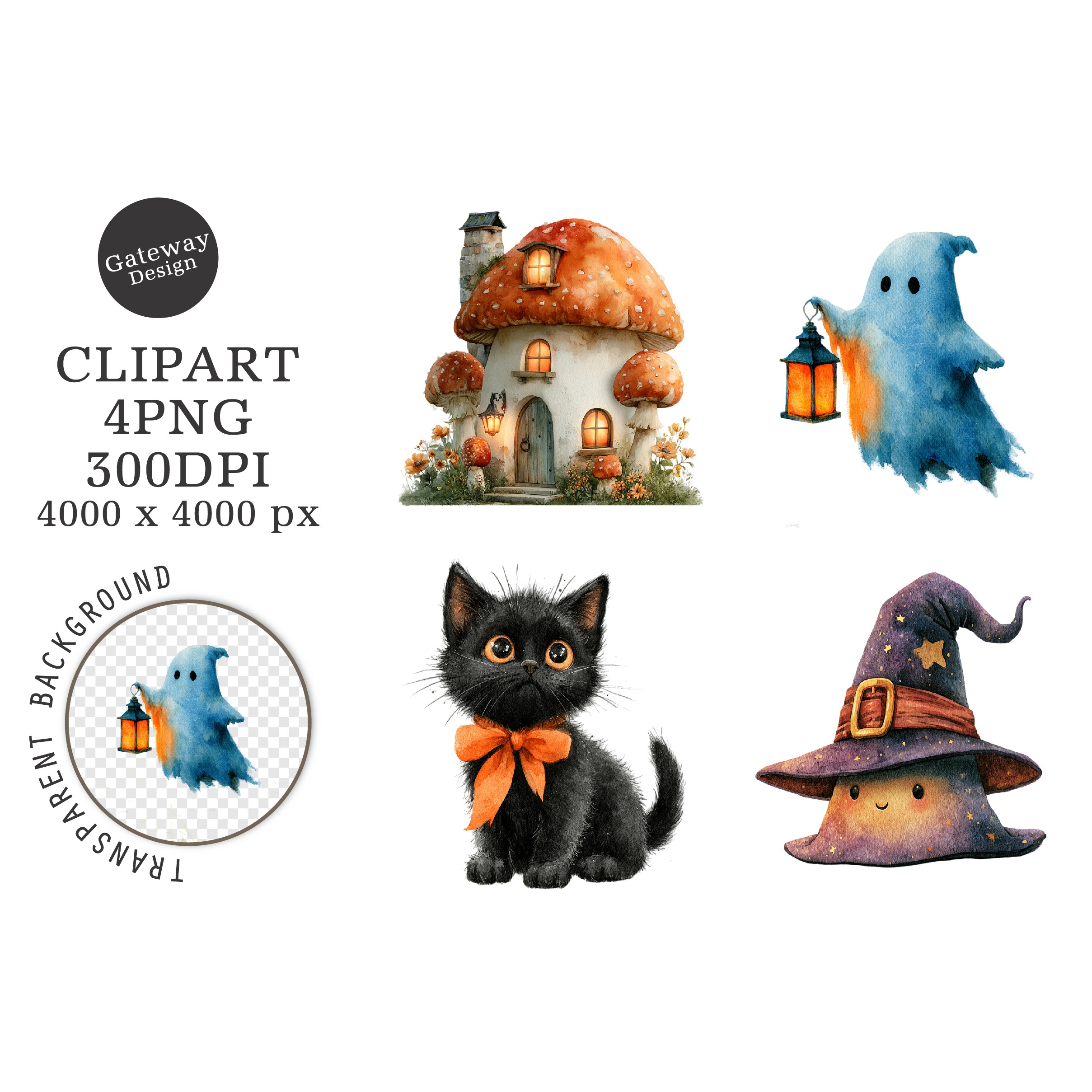 Watercolor Halloween Png Clipart (5)