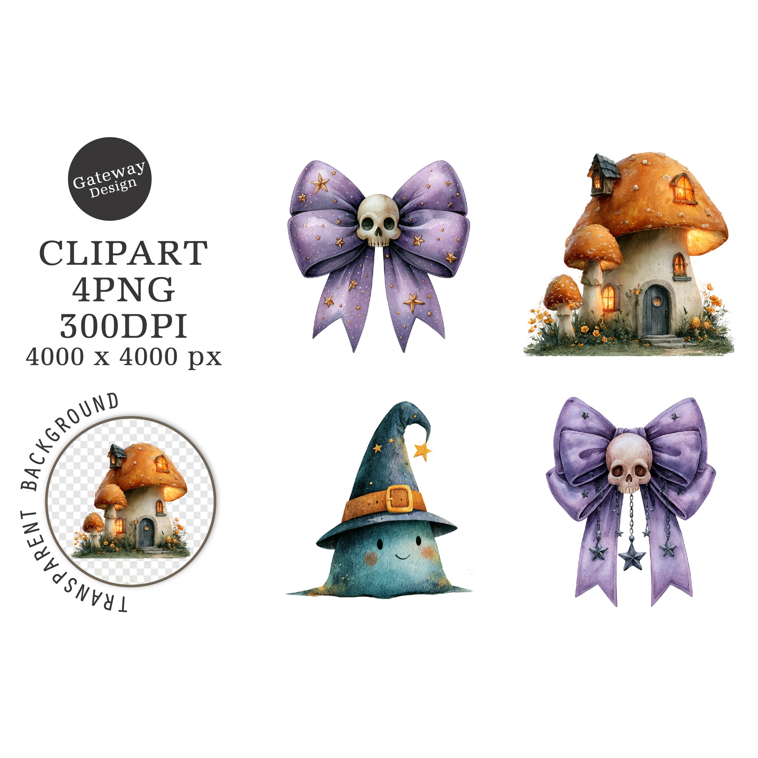Watercolor Halloween Png Clipart (6)