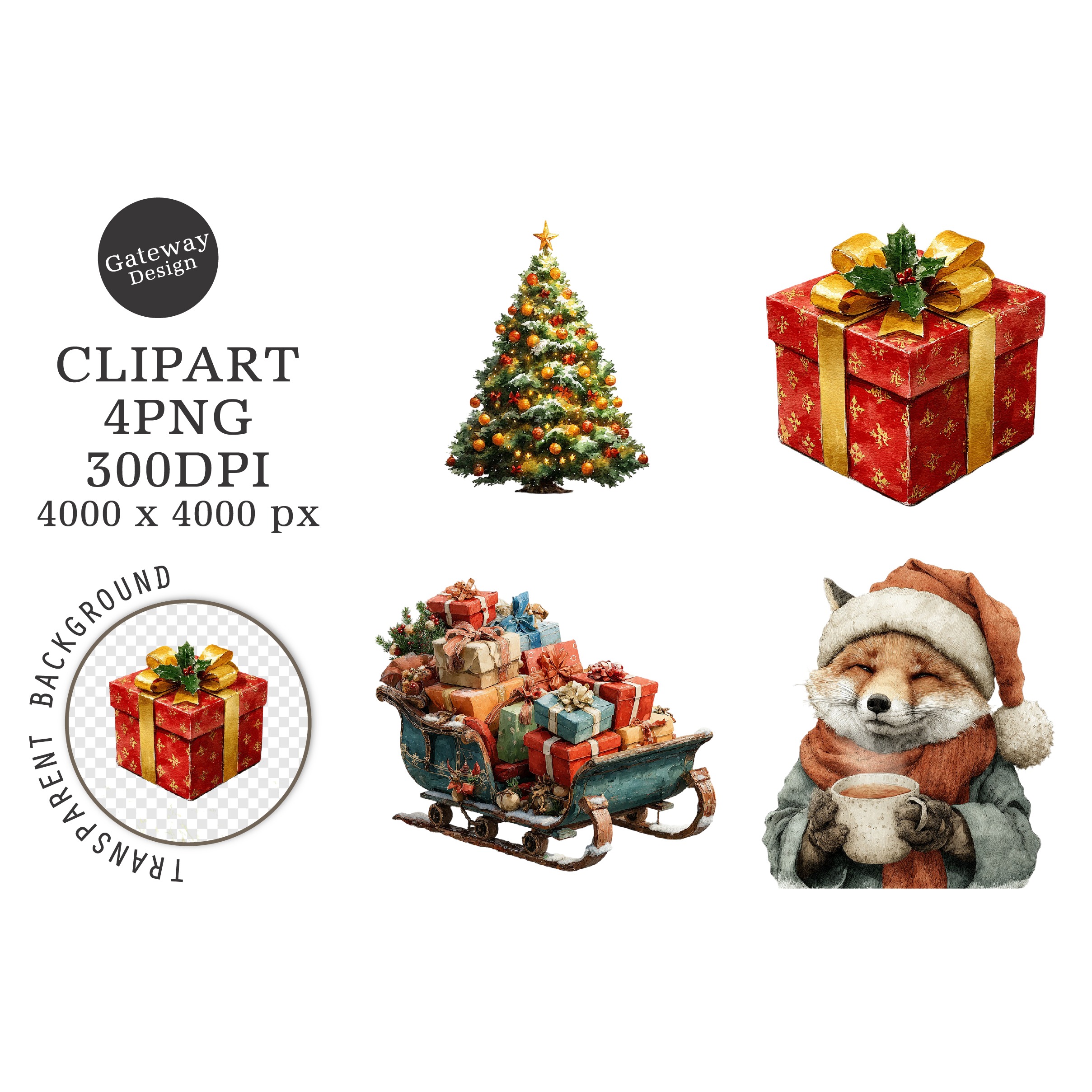 Watercolor Merry Christmas Clipart