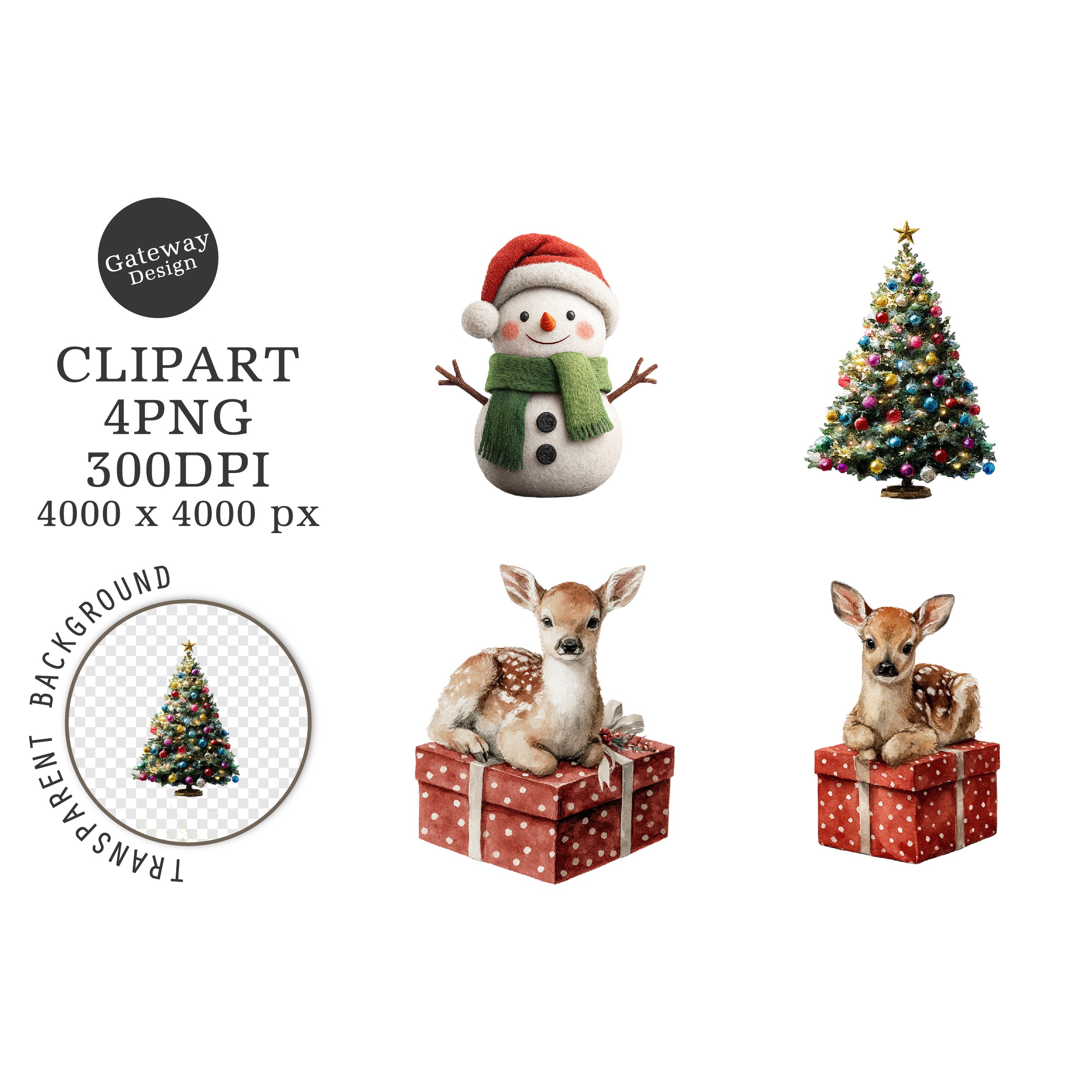 Watercolor Merry Christmas Clipart (2)