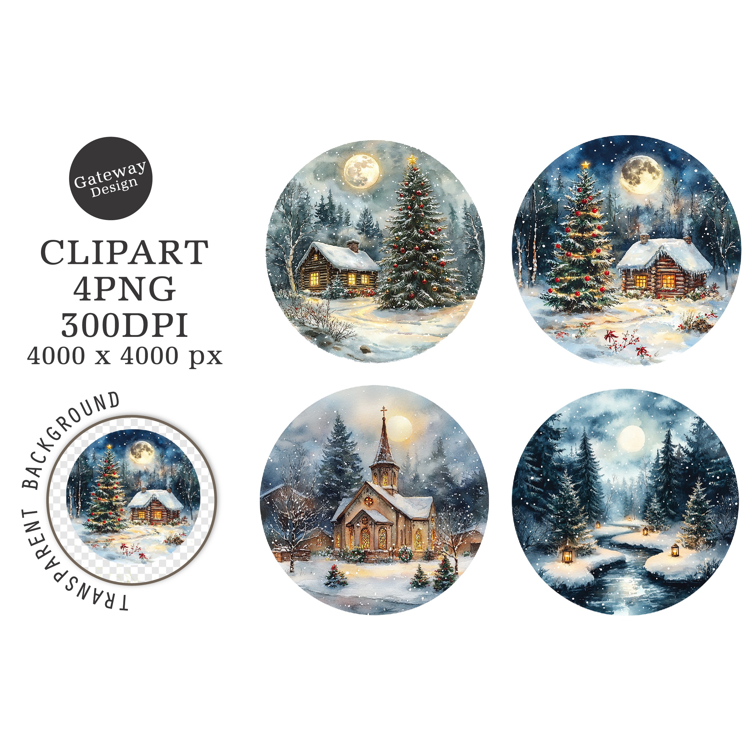 Watercolor Winter Landscape Clipart