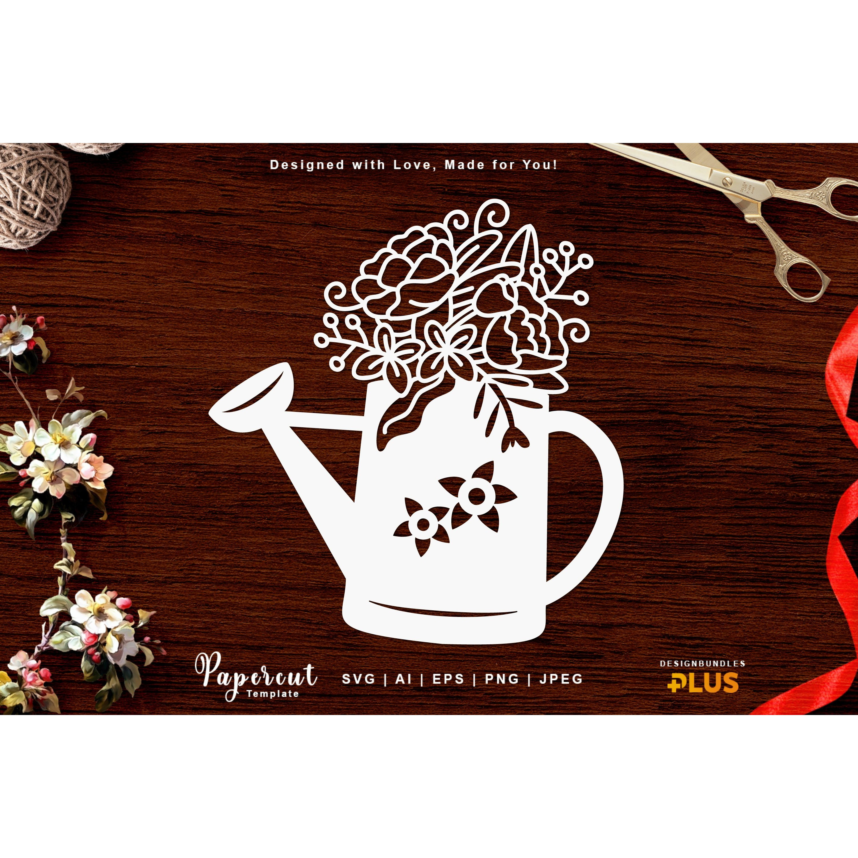 Watering Can Flower Vase - Gardening Tool Paper Cutting SVG