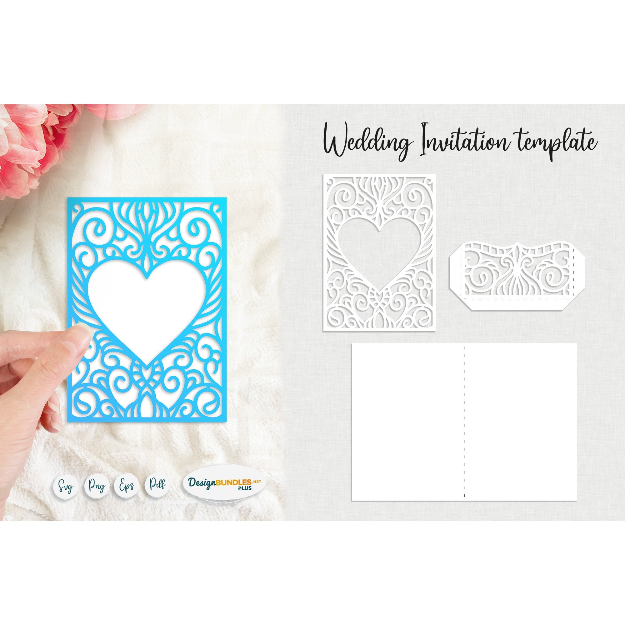 Wedding invitation template Papercut heart envelope SVG