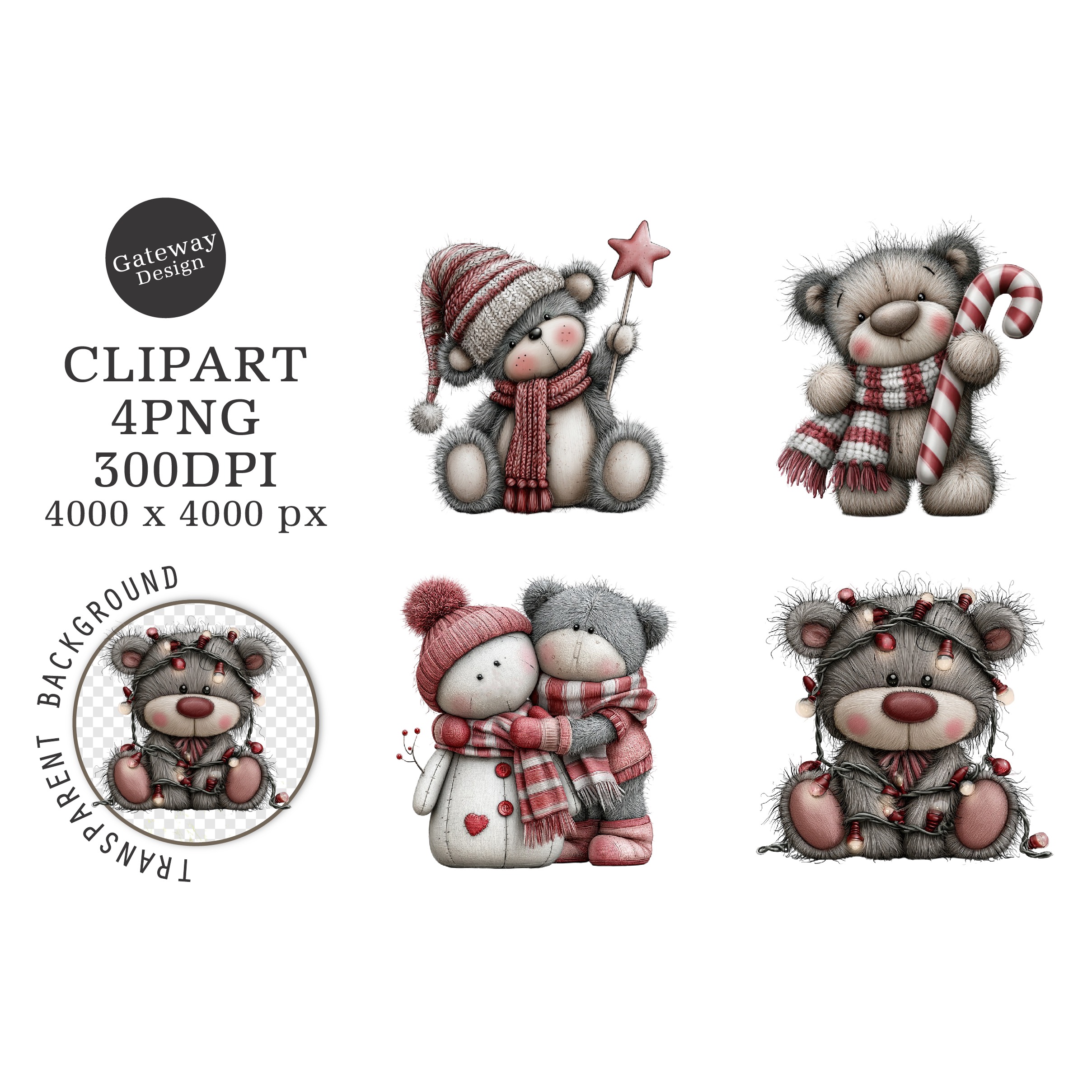 Whimsical Christmas Teddy Bear Clipart