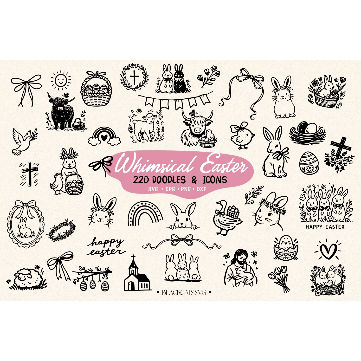 Whimsical Easter doodles Bundle 220 designs Svg PNG