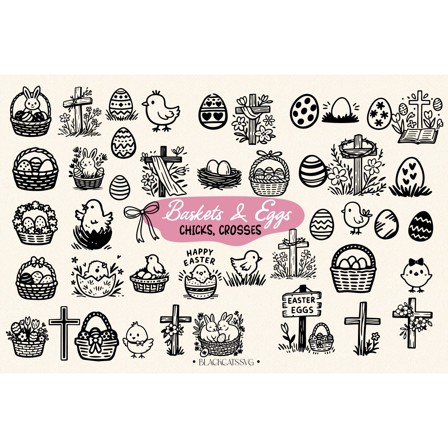Whimsical Easter doodles Bundle 220 designs Svg PNG 4