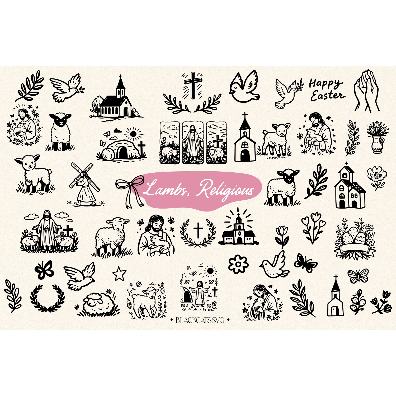 Whimsical Easter doodles Bundle 220 designs Svg PNG 5