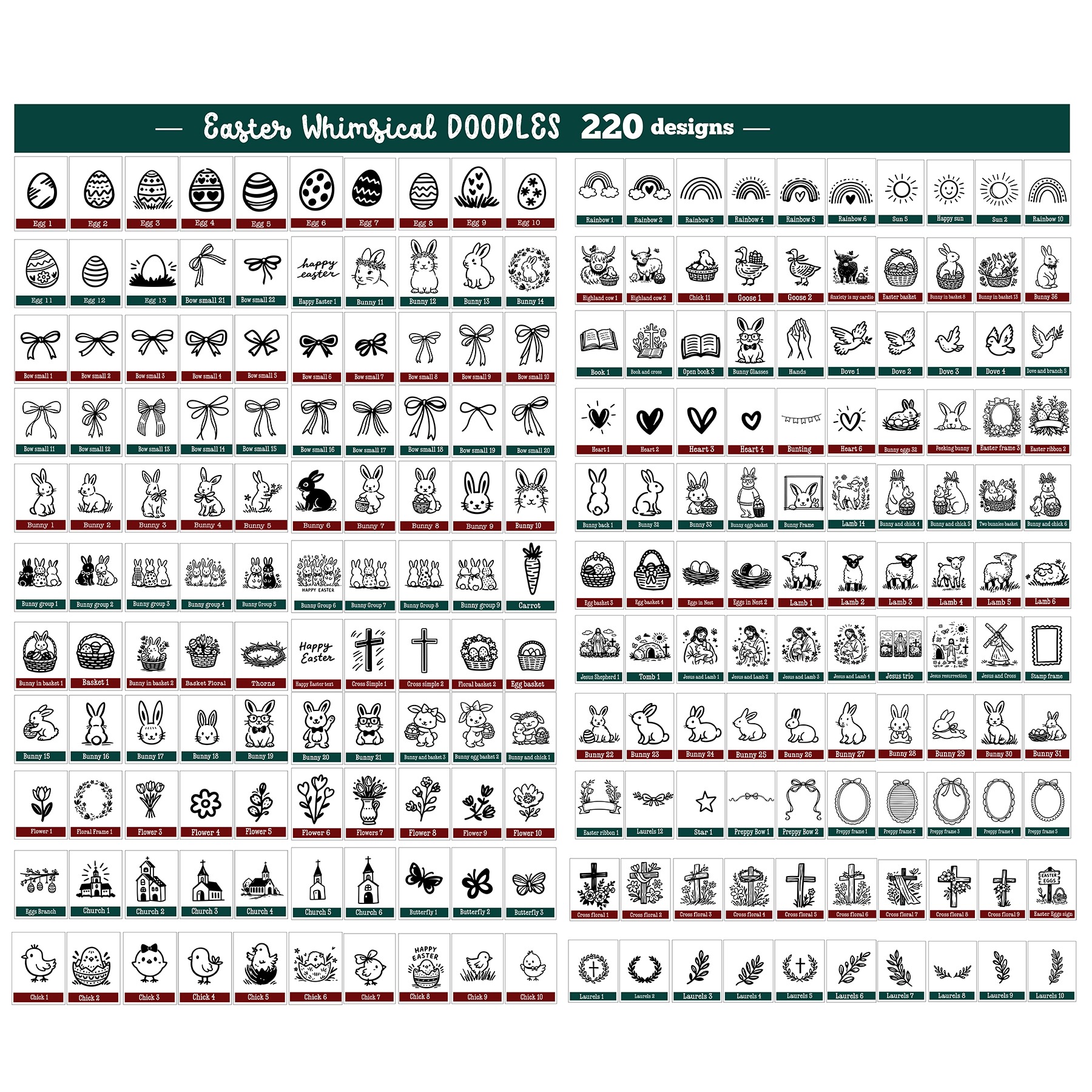Whimsical Easter doodles Bundle 220 designs Svg PNG 6