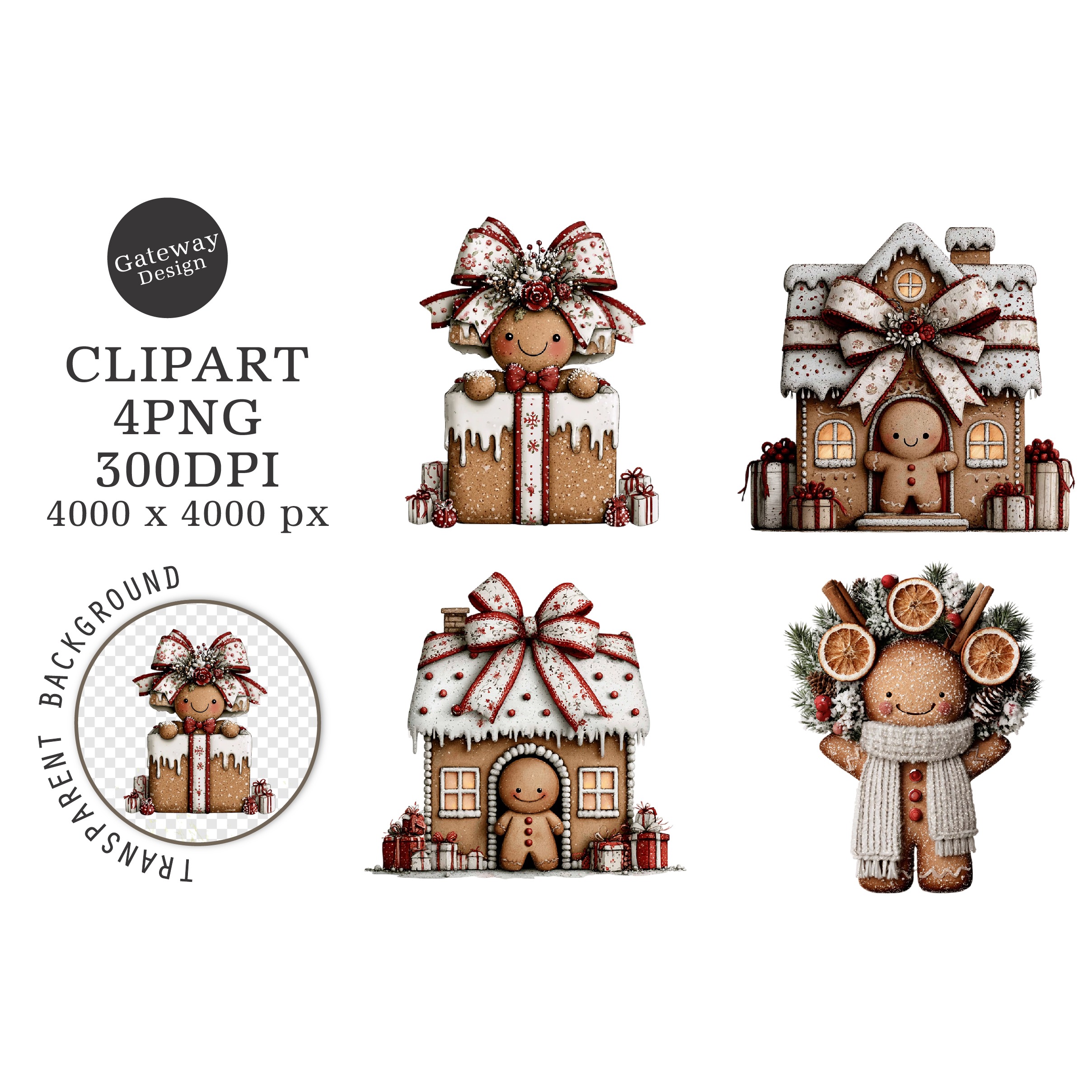 Whimsical Gingerbread Christmas Clipart (2)