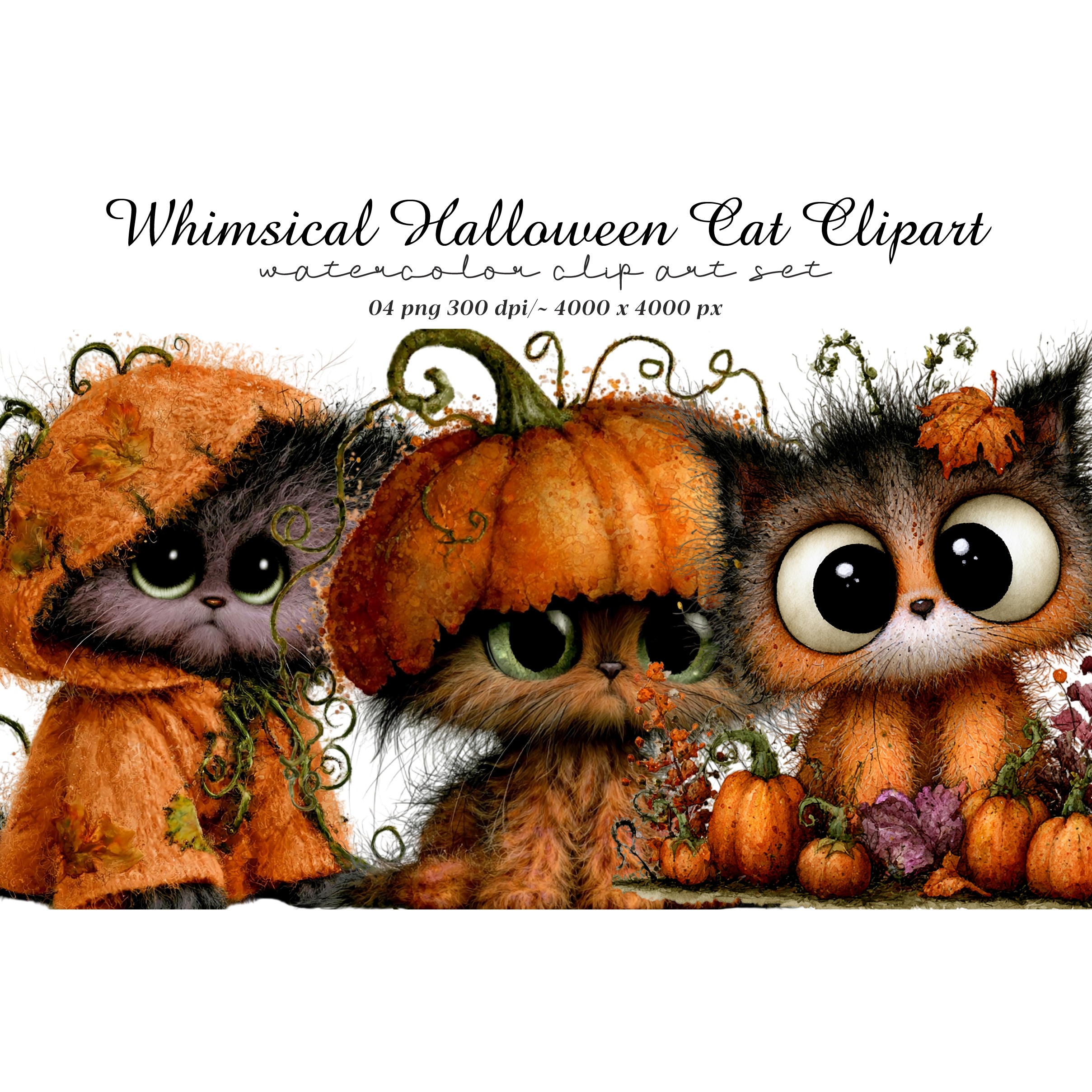 Whimsical Halloween Cat Clipart (2)