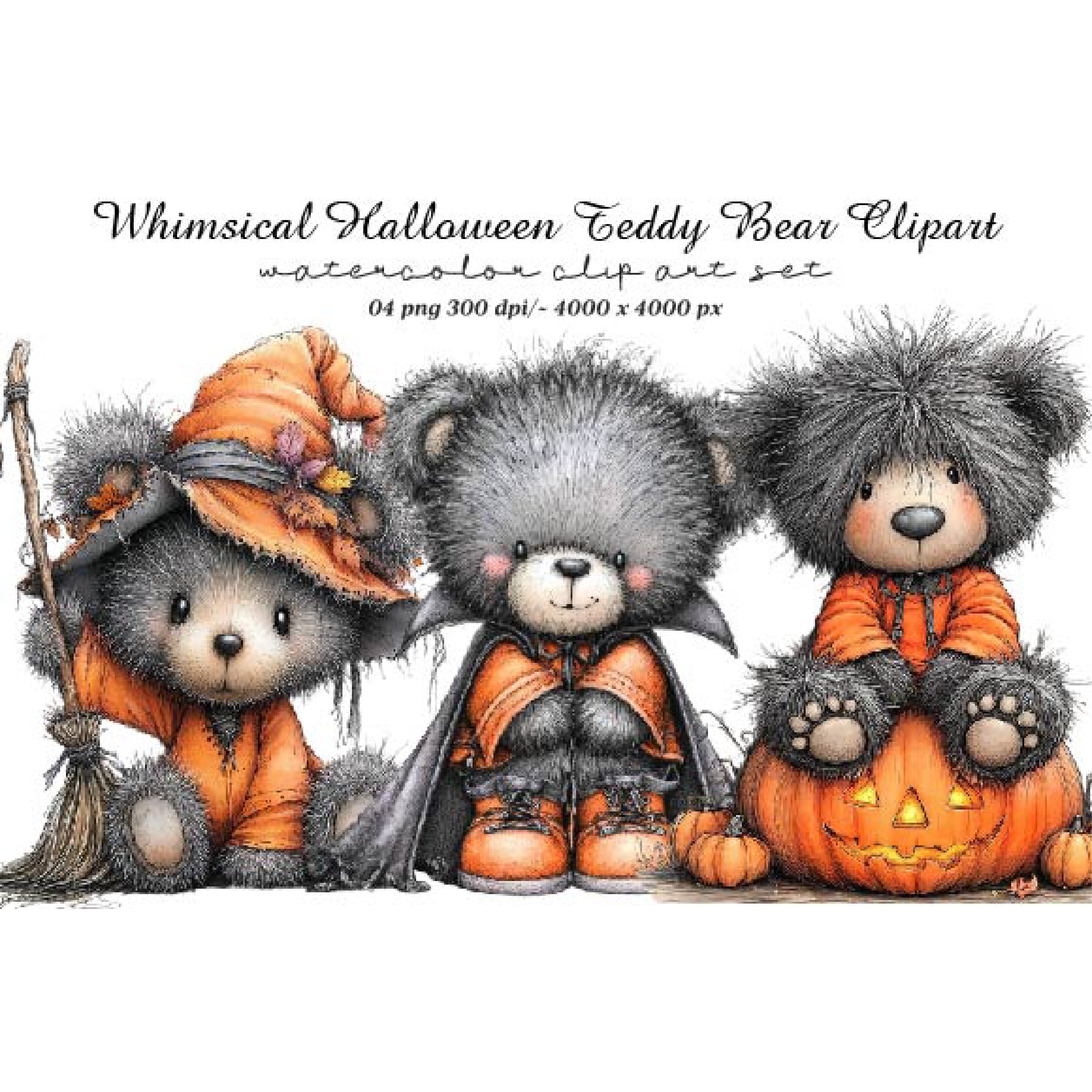 Whimsical Halloween Teddy Bear Clipart