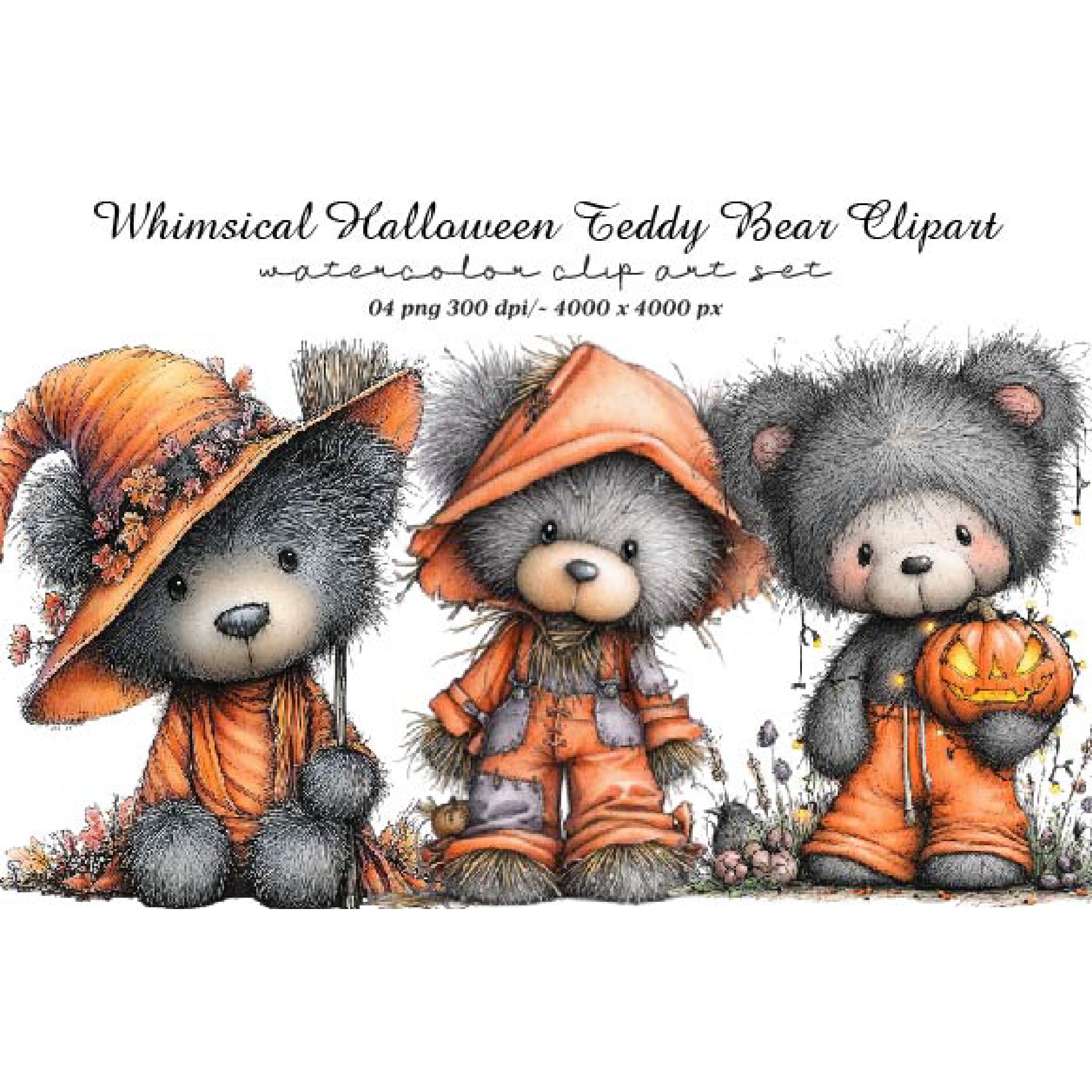 Whimsical Halloween Teddy Bear Clipart (2)