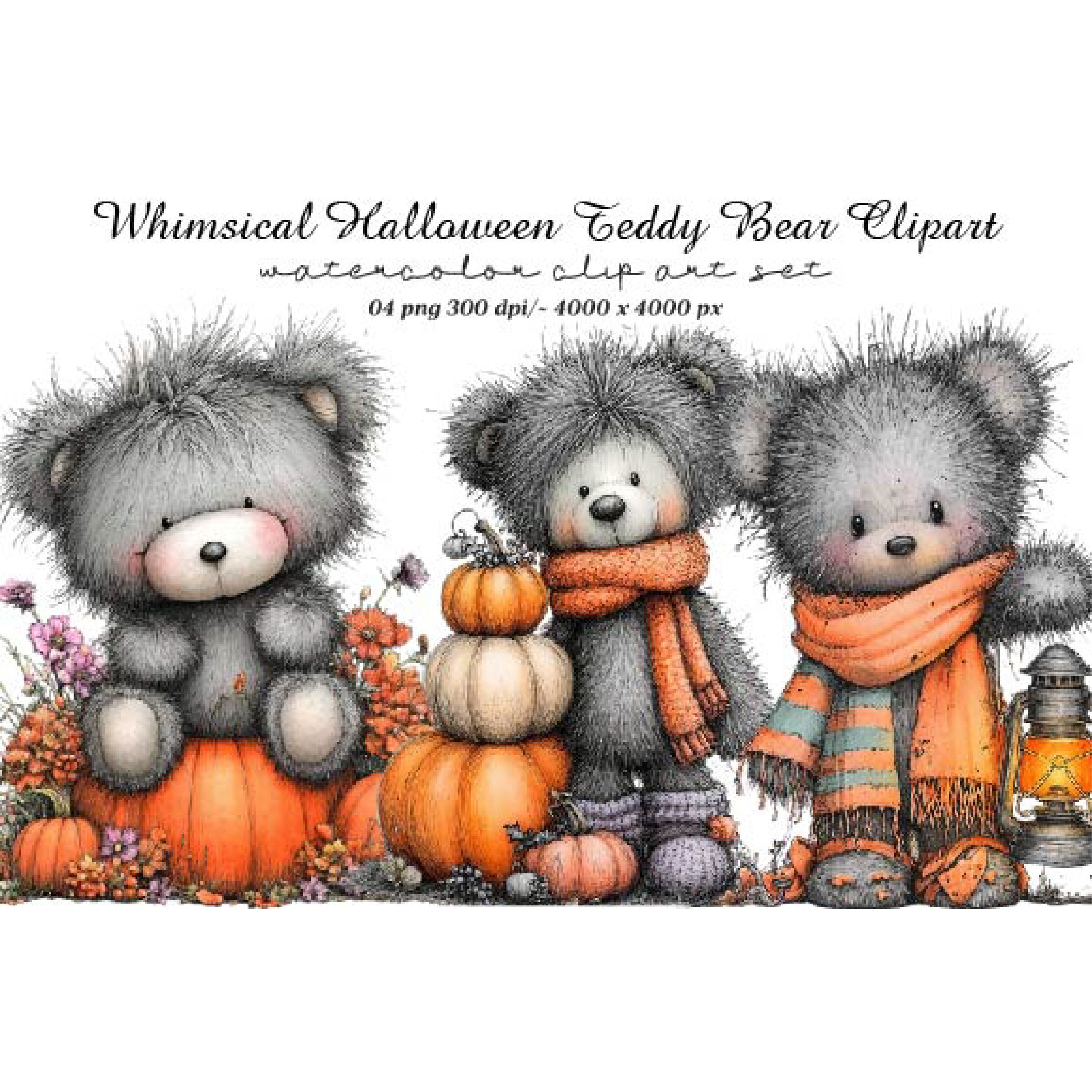 Whimsical Halloween Teddy Bear Clipart (3)