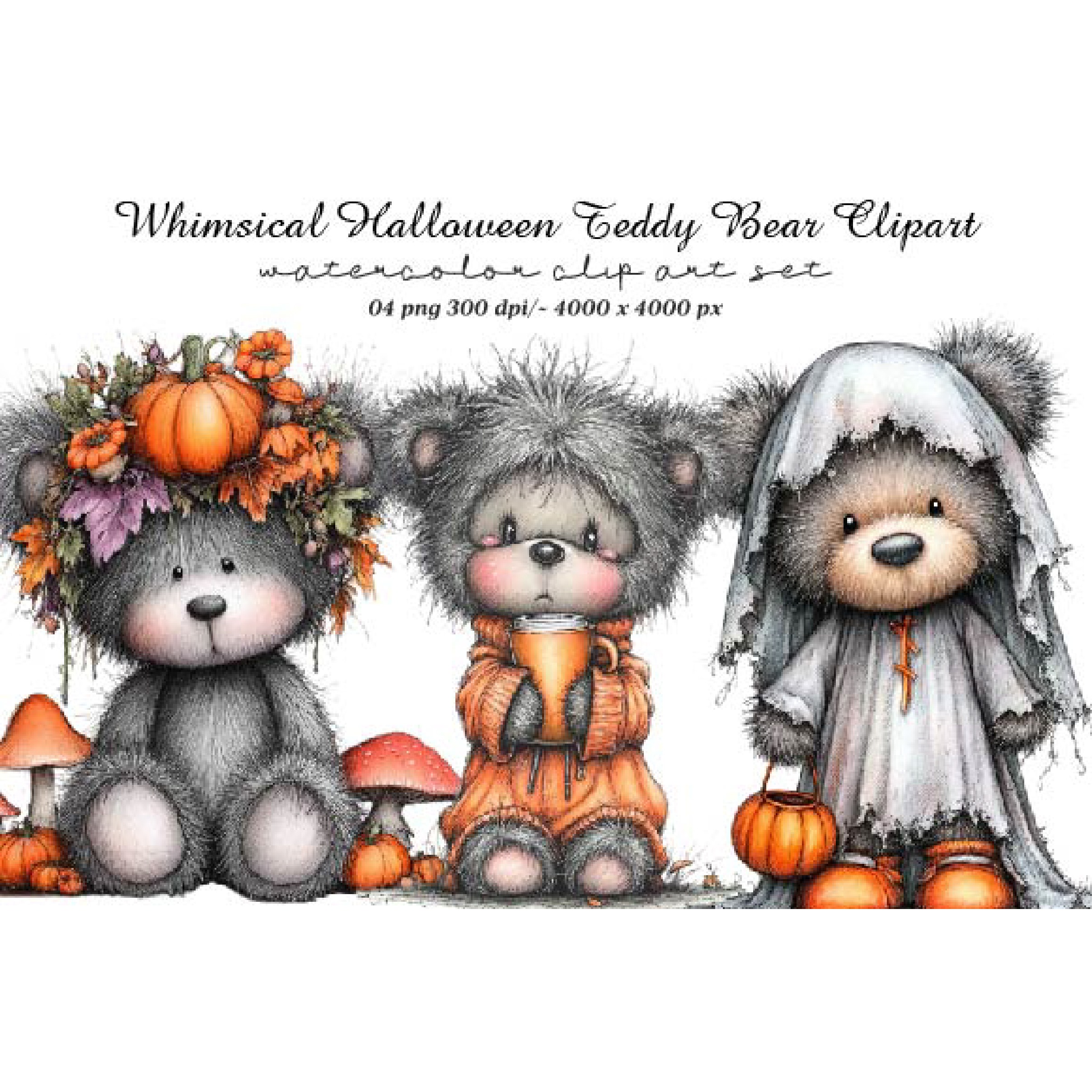 Whimsical Halloween Teddy Bear Clipart (4)