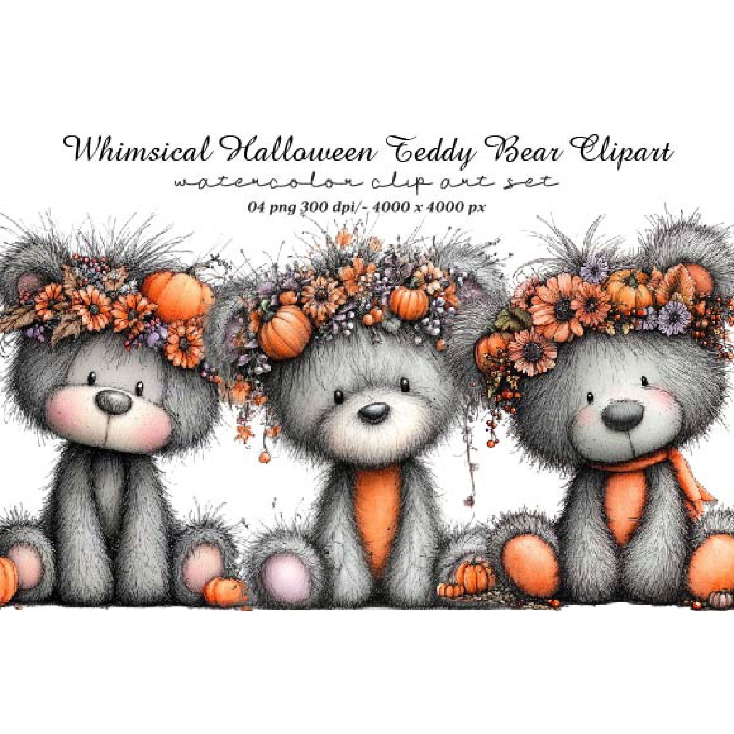 Whimsical Halloween Teddy Bear Clipart (5)