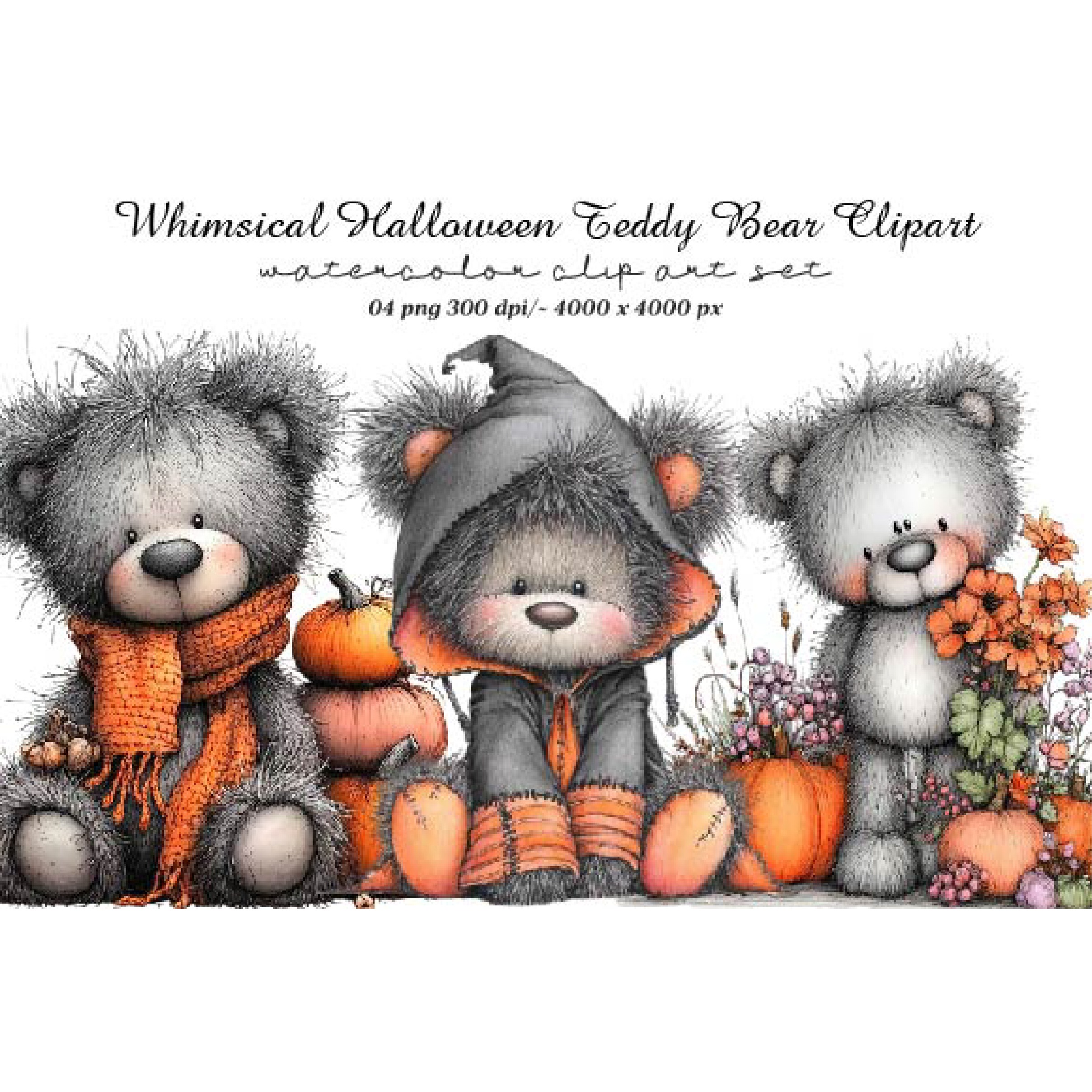 Whimsical Halloween Teddy Bear Clipart (6)