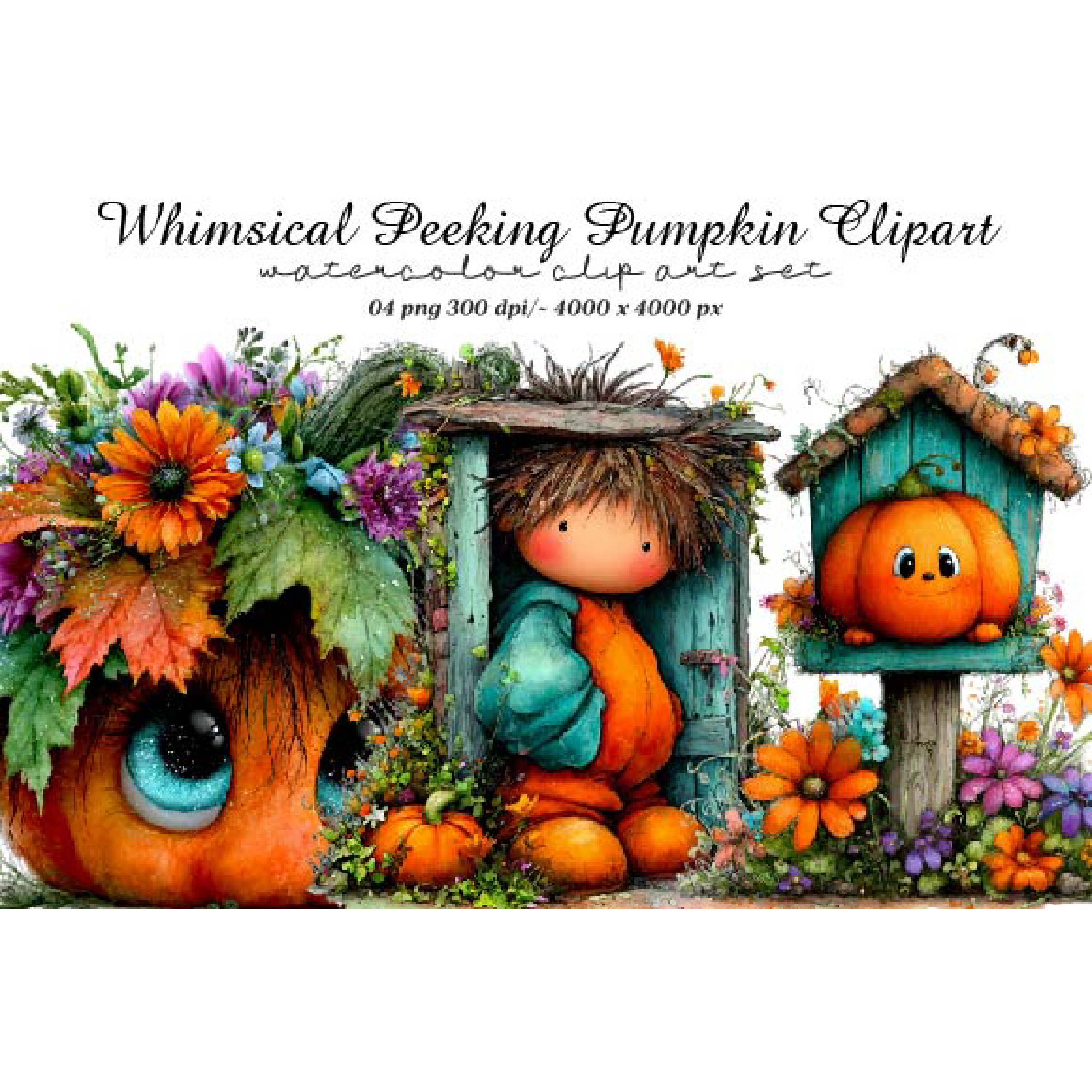 Whimsical Peeking Pumpkin Clipart (2)