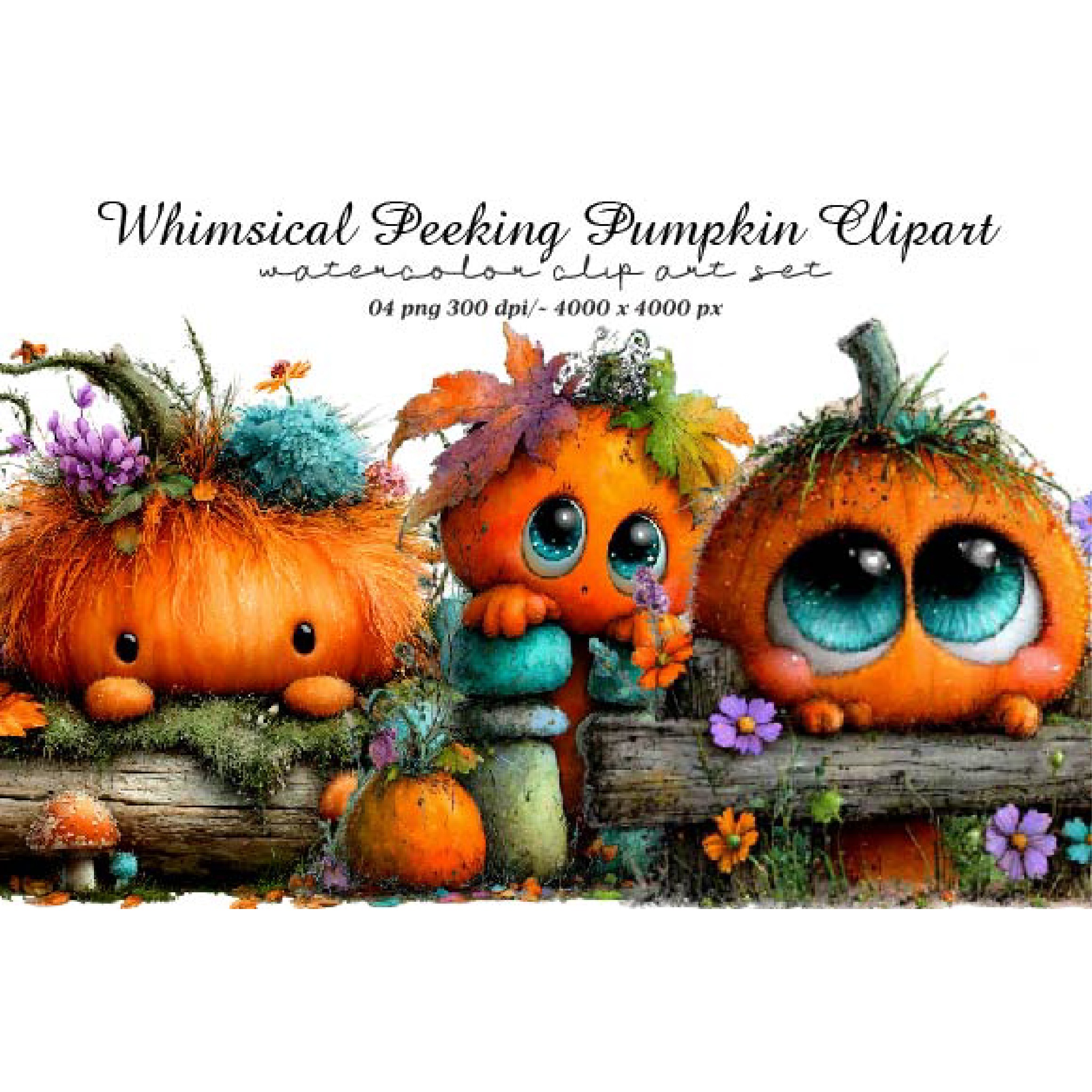 Whimsical Peeking Pumpkin Clipart (3)