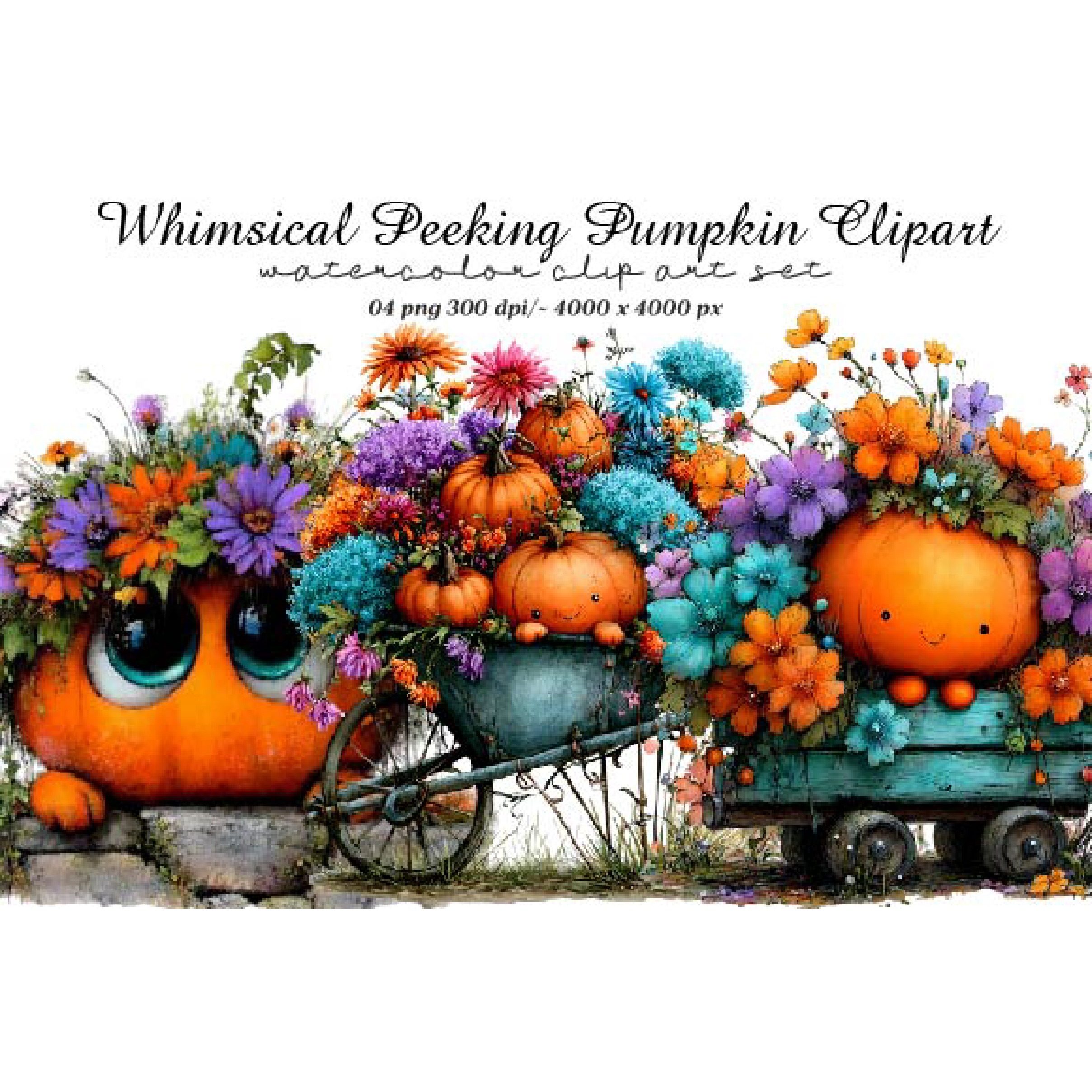 Whimsical Peeking Pumpkin Clipart (4)