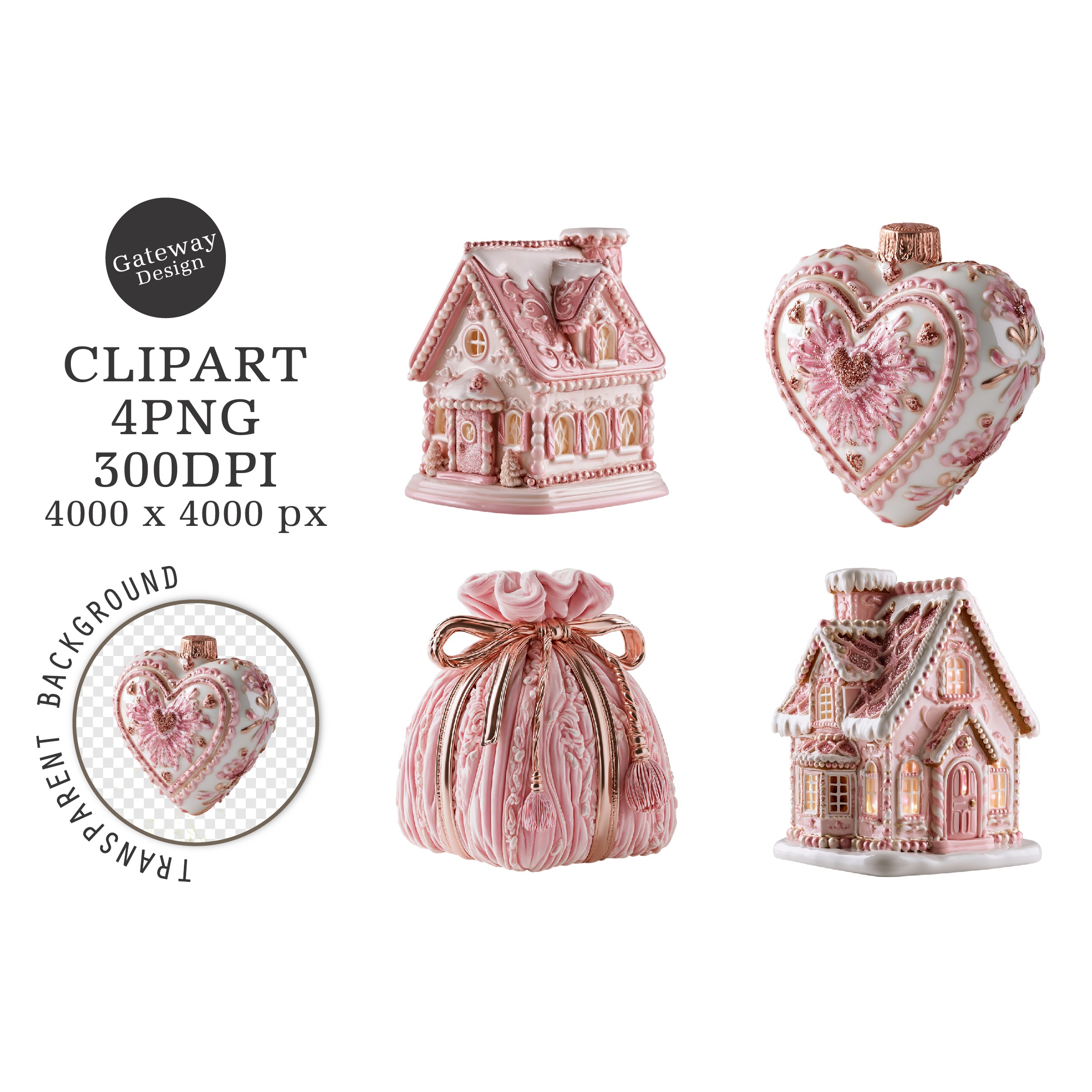 Whimsical Pink Christmas Clipart