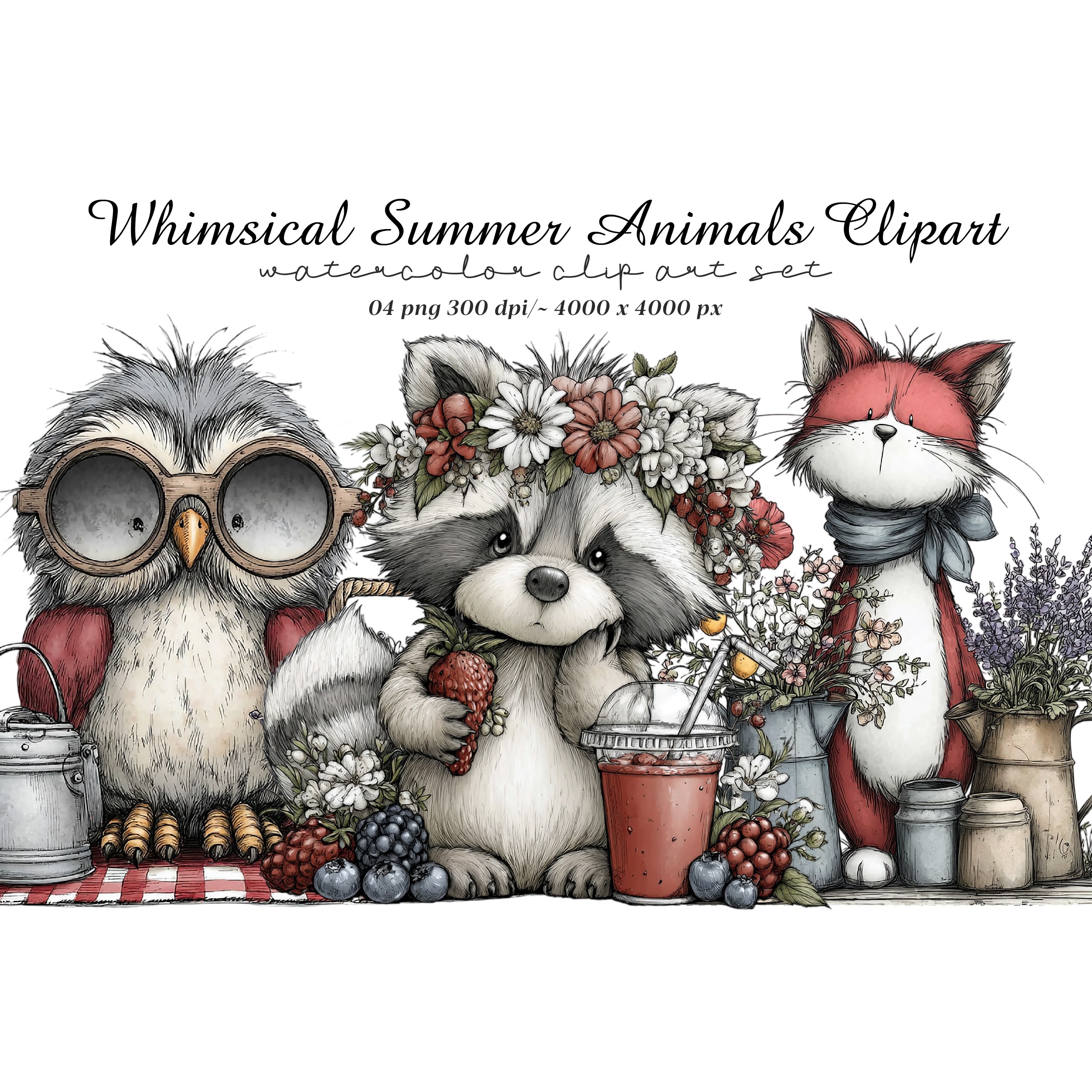 Whimsical Summer Animals Clipart