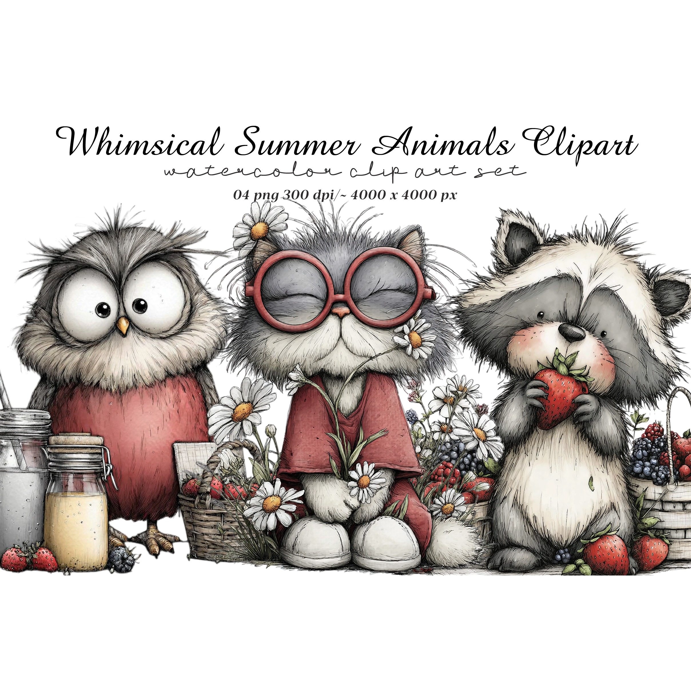 Whimsical Summer Animals Clipart (3)