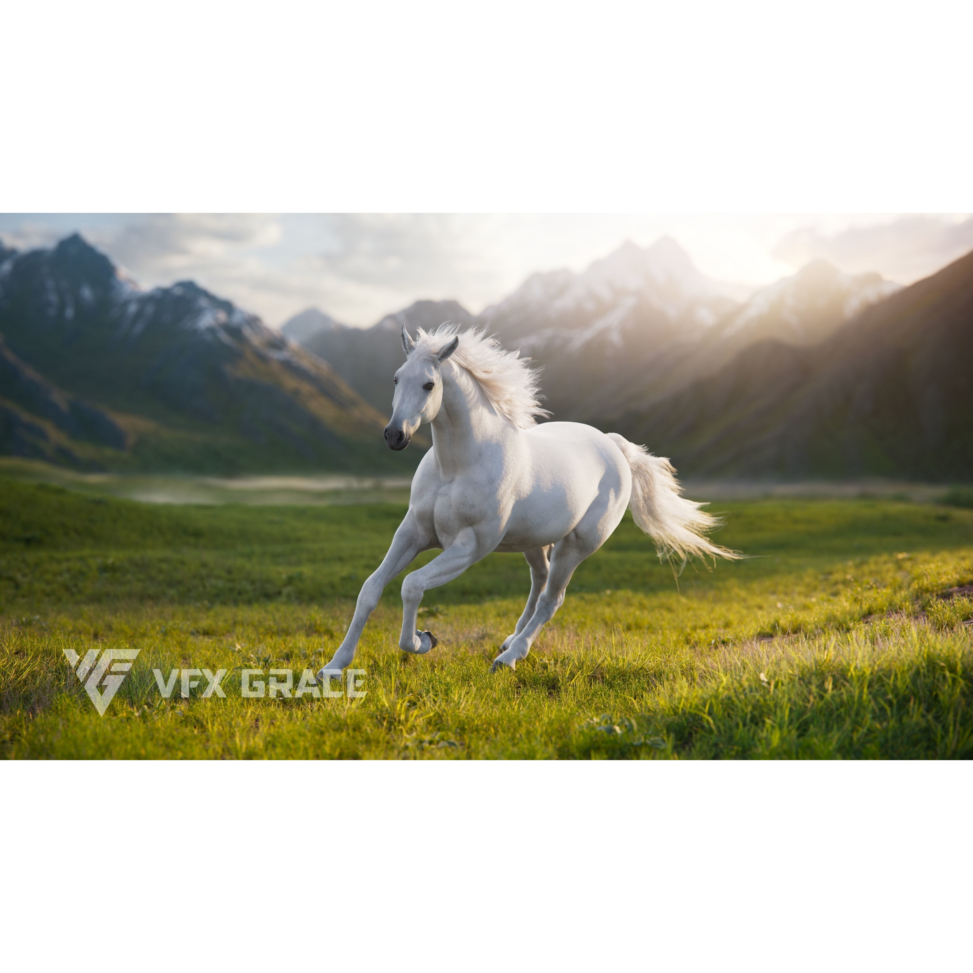 White Horse Animation VFX Grace 3D model 2