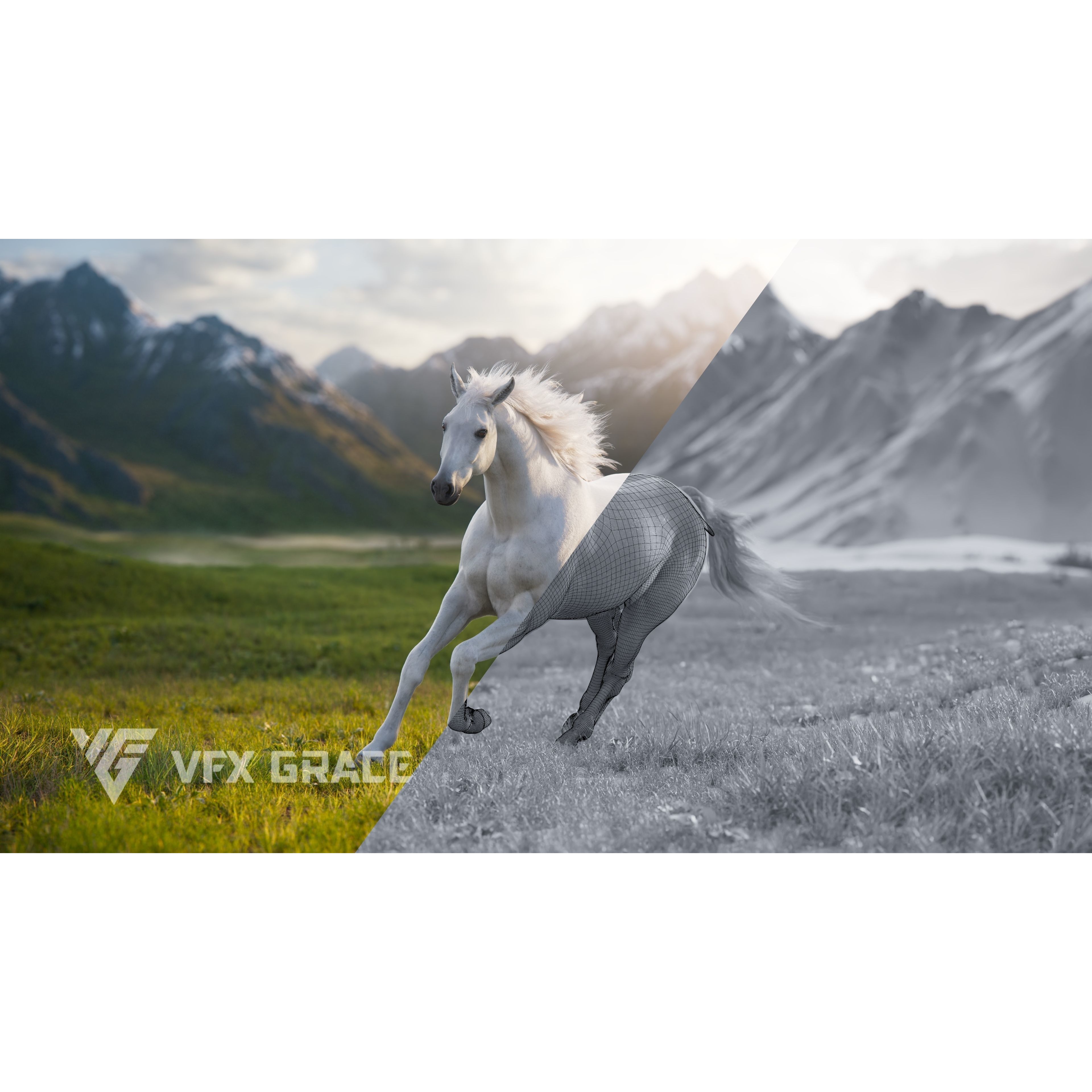 White Horse Animation VFX Grace 3D model 3