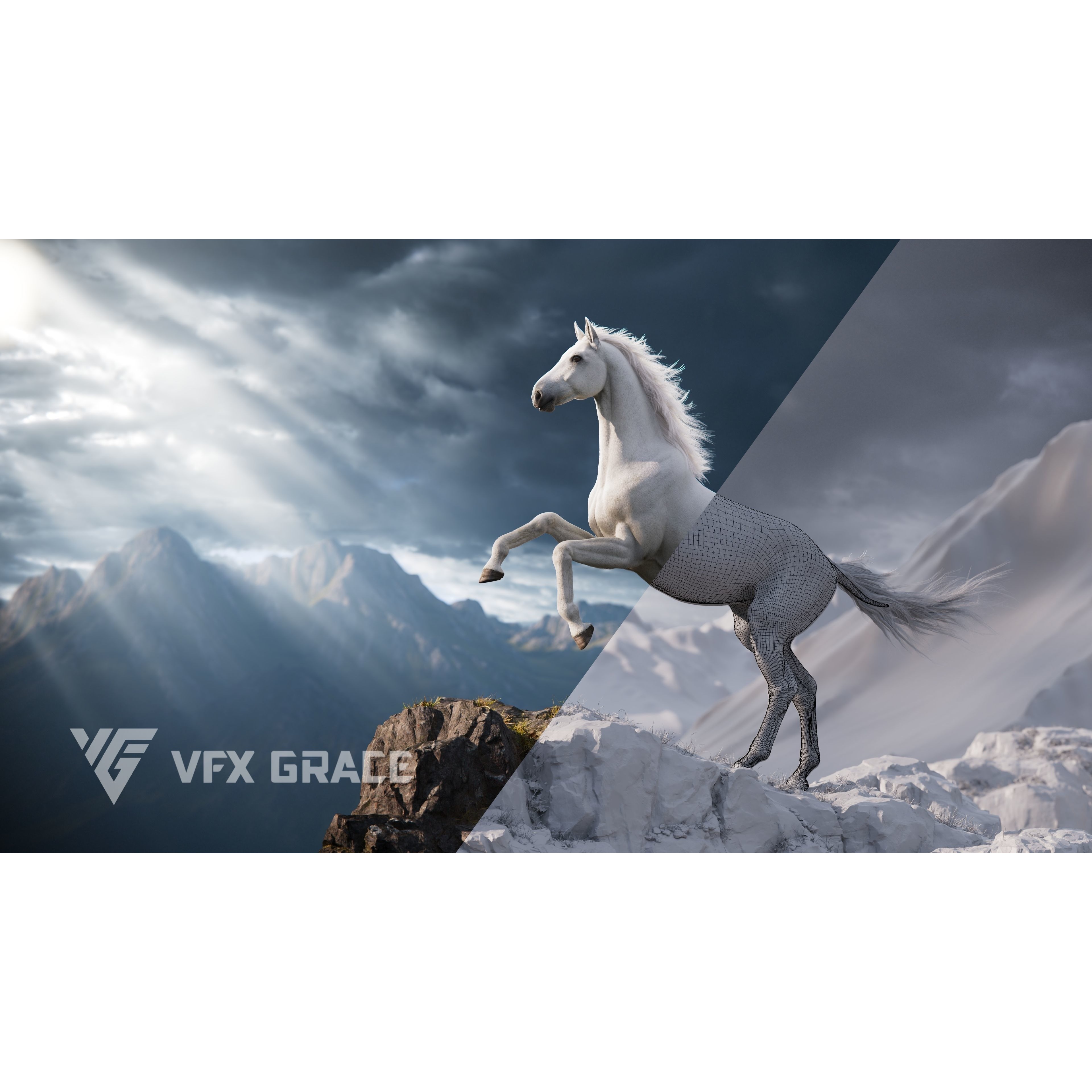 White Horse Animation VFX Grace 3D model 7