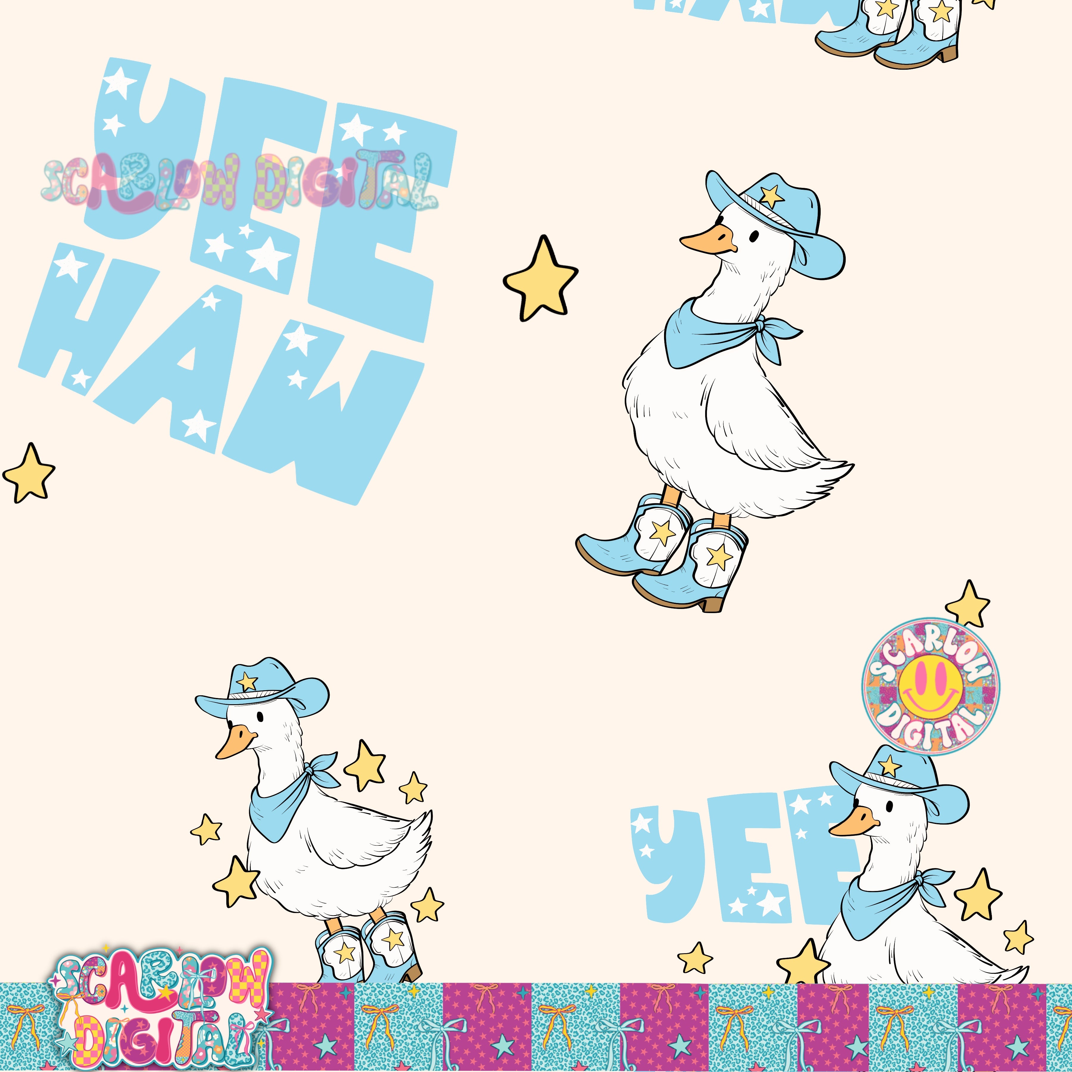 Yeehaw Goose in Blue Seamless Pattern Digital Design 2