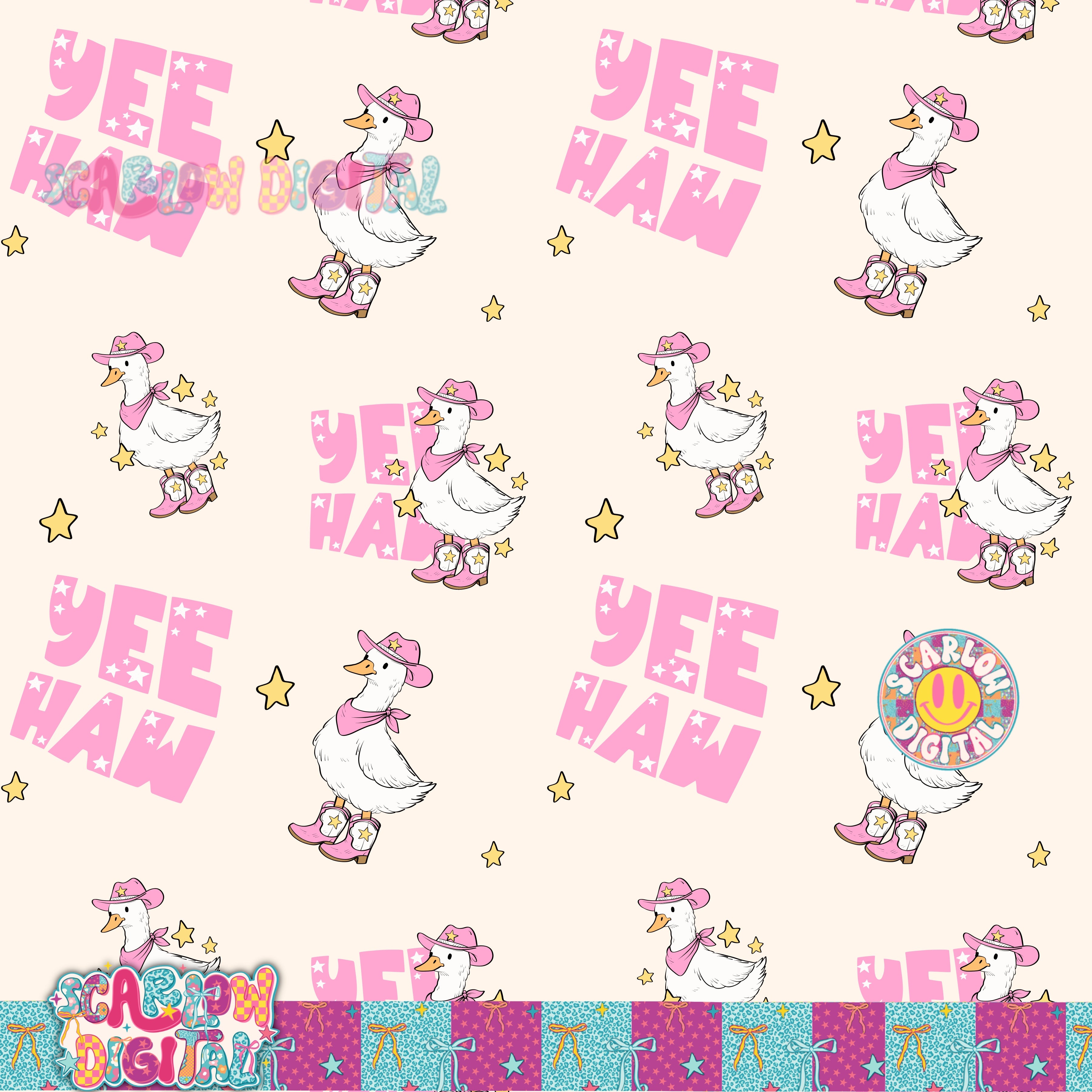 Yeehaw Goose in Pink Seamless Pattern Digital Design