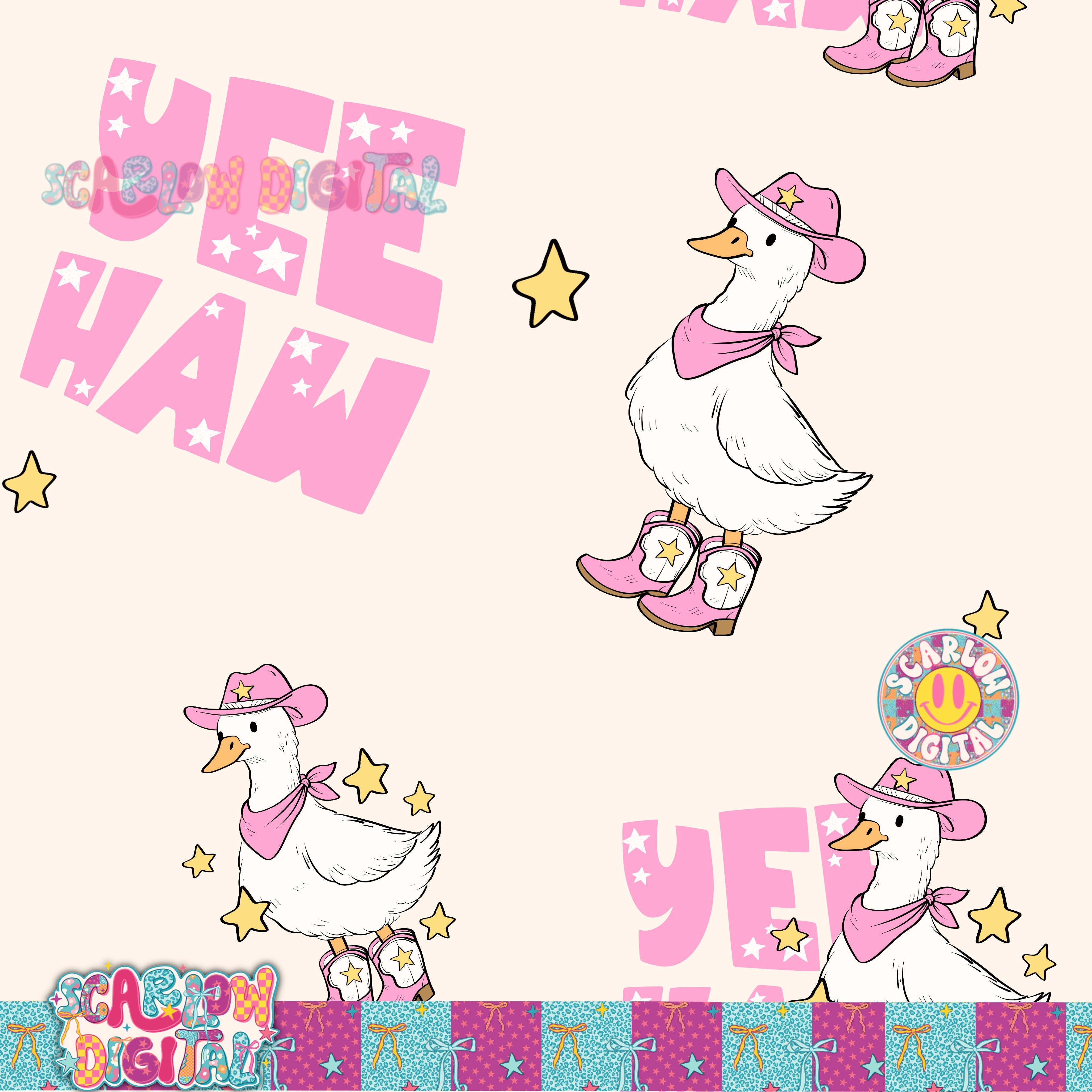 Yeehaw Goose in Pink Seamless Pattern Digital Design 2